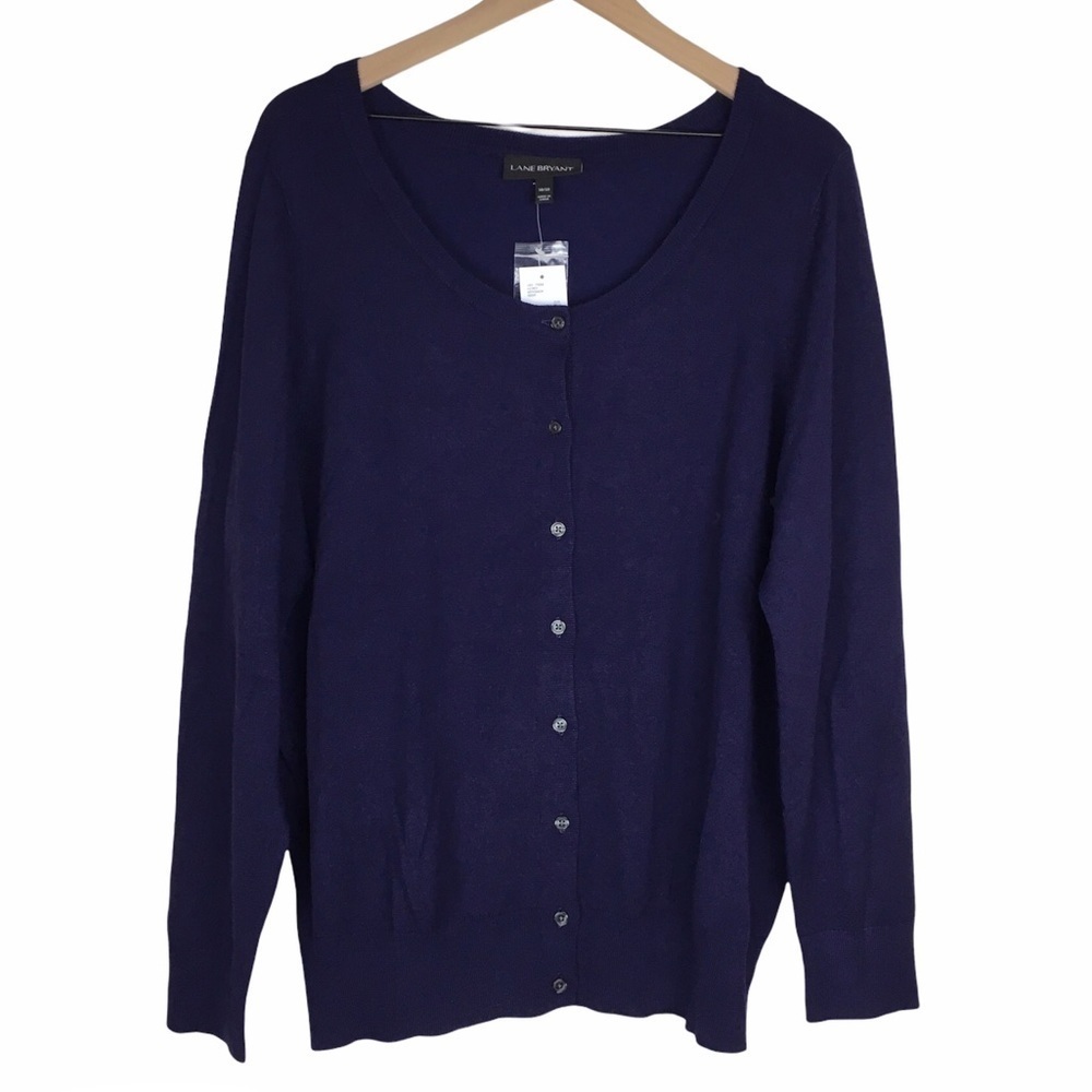 LANE BRYANT Cardigan Sweater Button Up Solid Purple Stretch Minimalist 18/20 NWT